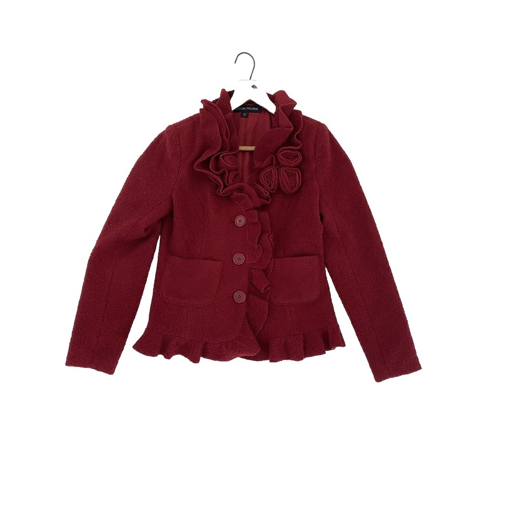 Boston Proper 8 Rose Applique Short Jacket Small Red Travel Wrinkle-Resistant